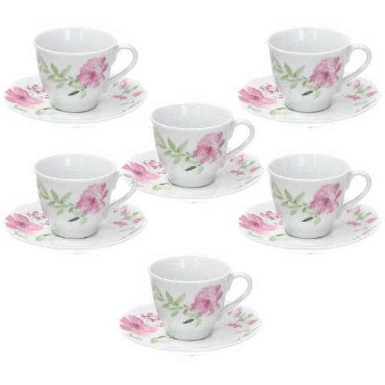 Set 6 Tazzine Caffè con Piattino "Wild Rose" porcellana rosa